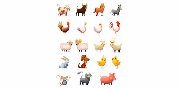 دانلود وکتور حیوانات farm animals cartoon icons set
